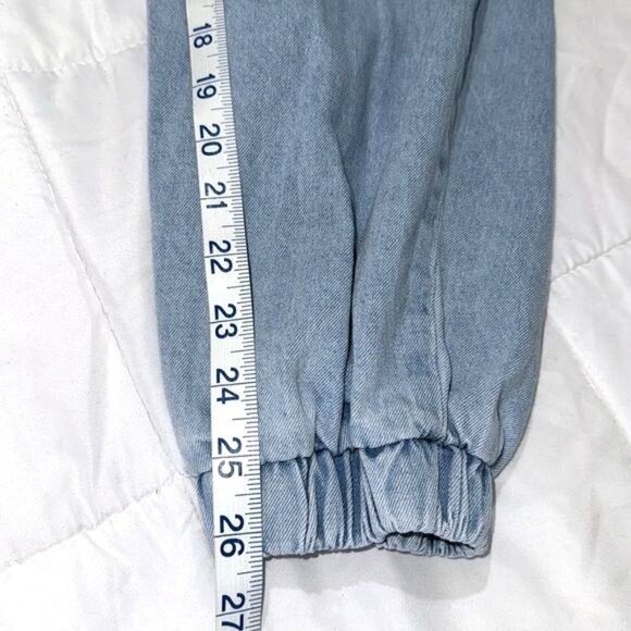 Forever 21 Light Blue Denim Jogger Pants Size L Elastic Waistband - Picture 6 of 6